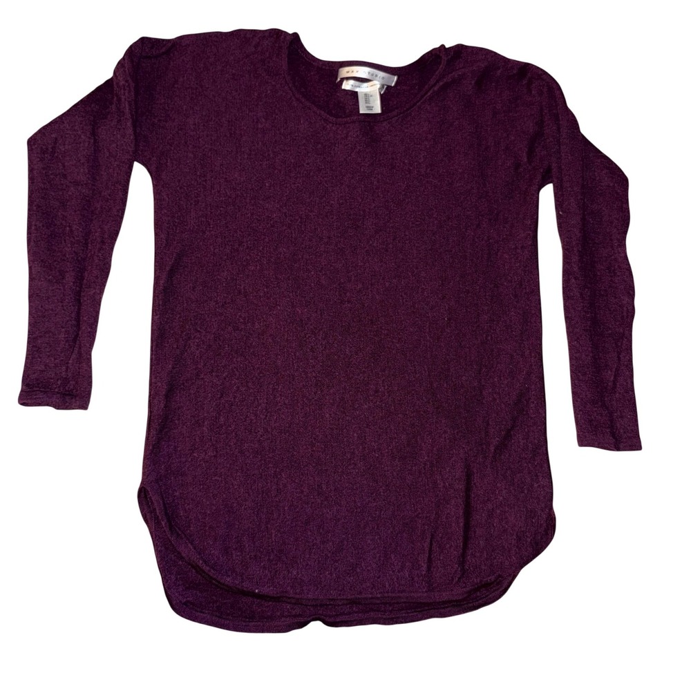 Max Studio Womens 100% Merino Wool Pullover Sweater Long Sleeve Deep Plum L